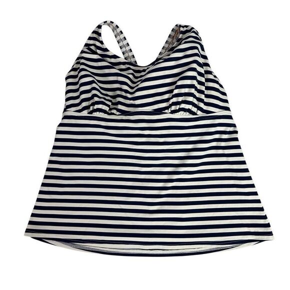 Lands End Womens Striped Tankini Top 14 Underwire Tie Back Blue White - Picture 1 of 5